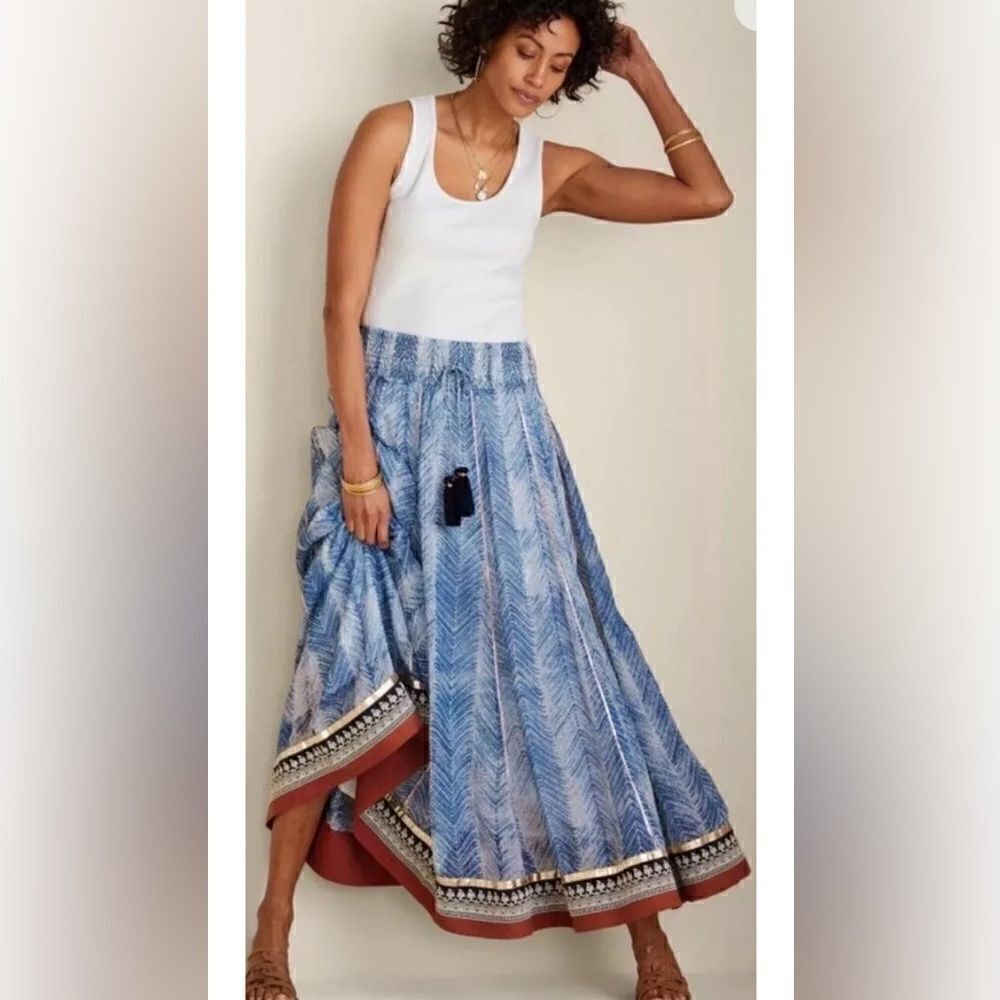 Soft Surroundings Zagara Rhoda Maxi Skirt-  Bohemian Hippie Tiered Festival Blue